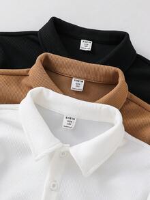 SHEIN 3件套儿童/青少年男童休闲舒适简约百搭宽松圆领短袖针织Polo衫，适合春夏户外及校园穿着 - 彩色 - 查看 5