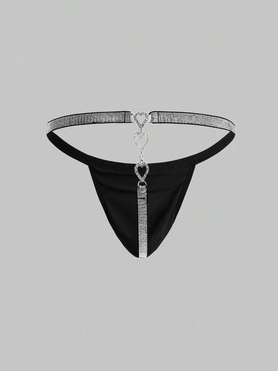 Men's Rhinestone Heart Chain Linked Sexy Thong Underwear