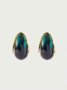 Glisma 18K Gold-Plated Amber Color Vintage Water Drop Hoop Earrings, Y2K/For Mom/Women/Girl, Suitable For Fall/Autumn/Winter, Festival, Holiday, Vacation, Old Money, Halloween,Party,Night Club,Shopping,Vintage,PREMIUM,Zirconia,Rhinstone,Valentine's Day,Gift - Green - View 2
