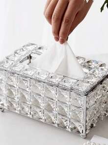 1pc Modern Metal And Crystal Tissue Box - Elegant Tissue Storage Box Metal High-End Luxury Tissue Napkin Holder, Tissue Storage Box For Bathroom Living Room Bedroom, Suitable For Home Centerpieces, Living Room Dining Table Desktop Tissue Box, Thanksgiving, Valentine's Day Home Decoration Perfect Gift - Multicolor - View 6