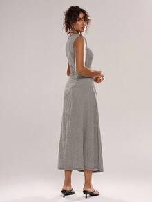 Avantive Black And White Checkered Stretch Sleeveless Long Dress For Workwear, Minimalist Design Summer Outfit For Women Spring Break Outfits Valentine's Day Fasching Women Costume Beach Outfits For Women Casual Outfit Formal Wedding Party,Formal Occasion,Special Occasion Elegant,Chic,Re-Wearable Comfortable Date Night Romantic Carnival Going Out Summer Vacation Outfits Casual Sleeveless Dress Casual Long Dress Gray Dress For Women - Black and White - View 2