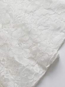 Sweetra 度假风，优雅宽松裤装，夏季女装，法式甜美优雅新娘婚纱，蕾丝刺绣面料，深V领荷叶边袖，收腰显瘦，浪漫连衣裙，女士约会晚礼服 - 白色 - 查看 7