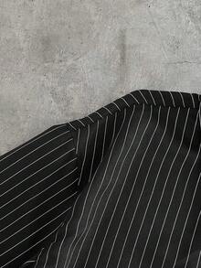 AXEPEAK 男士短袖纽扣条纹休闲衬衫，夏季 - 黑與白 - 查看 7