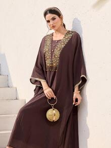 Al Najma 新款刺绣流苏边饰宽松舒适休闲度假连衣裙 - 棕色 - 查看 4