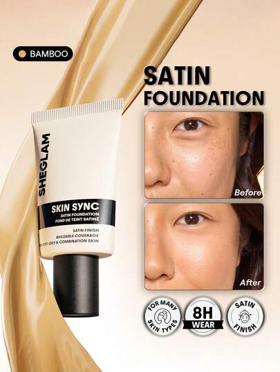 SHEGLAM Skin Sync Satin Base de Maquillaje-Bamboo Marca Belleza Maquillaje Maquullaje Cosmética para Mujeres Niñas Perfecto para Invierno Ideal para Y2K Elegante Moda Adecuado para Cumpleaños Regalo Fiesta Listo Mejor Color