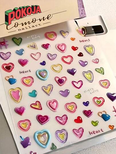 POKOJA LAND Shiny 5D Heart-Shaped Nail Stickers, A Variety Of Heart-Shaped Stickers Self-Adhesive Stickers, Surprise Gifts For Good Friends And Girlfriends, Fashion Decorations