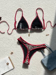 Swim Vcay Women's Leopard Print Spaghetti Strap Sexy Bikini Swimsuit Set, Summer Beach - Multicolor - View 2