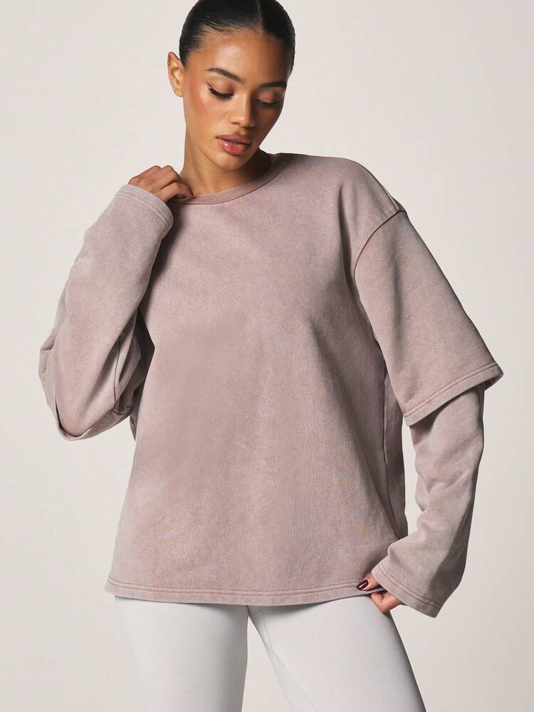 MISSGUIDED Women's Long Sleeve Oversized Layered Sweatshirt With Dropped Shoulders And Ribbed Crew Neckline For Casual Fall Winter Wear