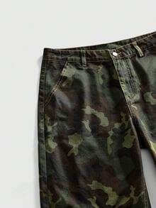 ROMWE MEN Street Life Men's Camouflage Loose Fit Casual Baggy Jeans - Army Green - View 3