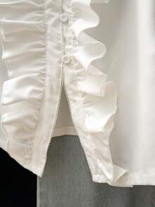 Elegant & Cute Waist Cinched Ruffle Hem Long Sleeve Blouse For Teenage Girls - White - View 7