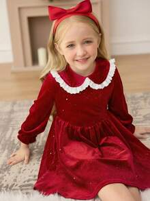 Emery Rose Kids Emery Rose Kids فستان مخملي أنيق وأنيق للفتيات الصغيرات مزين بنجوم لامعة ولامعة. مع تصميم طوق من الدانتيل والأكمام الطويلة ، إنه كاجوال وبسيط وأنيق ، مناسب لموسم الزفاف ، والأسلوب الأنثوي ، وفصلي الخريف والشتاء ، مناسب للأعياد والحفلات والارتداء اليومي وفساتين عيد الميلاد وأزياء الأميرات ، ومناسب للأزواج الأم-ابنة أو الأخوات.