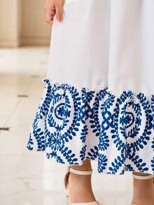 Sparklyn Kleine Mädchen Geometrisches Muster Patchwork Rüschen Saum Ärmelloses Kleid, geeignet für Alltag, Urlaub, Elegant & Outfit - Verschiedenfarbig - Übersicht 7