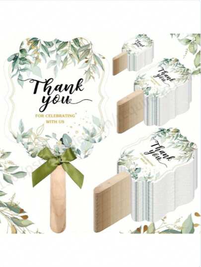 40/30/20/10 件套优雅婚礼扇套装，E-Co-Friend-Ly 新娘礼物，配有木柄和绿色丝带，现代花卉设计，婚礼用品，适用于新娘送礼会、舞蹈道具、周年纪念礼物、婚礼装饰、婚礼宾客礼物，花卉纸质婚礼扇礼品套装