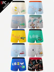 5pcs/Pack Boys' Comfortable Cotton Dinosaur, Shark, Crocodile, Car Printed Briefs Underwear - Multicolor - View 6