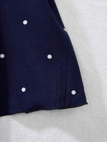 Camisa de punto con botones, cuello de volantes, escote en U, ajustada, estampado de lunares, versátil y casual para uso diario y en el hogar para adolescentes - Azul - Ver 8