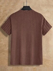 HIMLAND Áo thun nam tay ngắn cổ tròn dệt kim gân, áo thun nam dệt kim gân, áo thun nam thường ngày, áo màu nâu cho nam, áo mùa hè cho nam. - Cà phê nâu - Xem 2