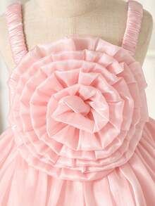 Glamorique Kids Baby Girls' Shiny Tulle Big Floral 3D Flower Decor Spaghetti Strap Puff Dress, Flower Girl Dress For Wedding, Birthday, Stage Performance, Party