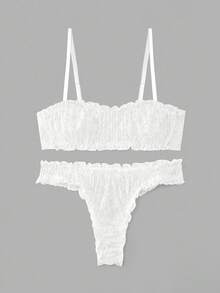 lacRébo Lilac Lace Ruffle Lingerie Set With Bandeau Bra And Matching Panties Sexy Lingerie Set Chic Valentines Day - White - View 9