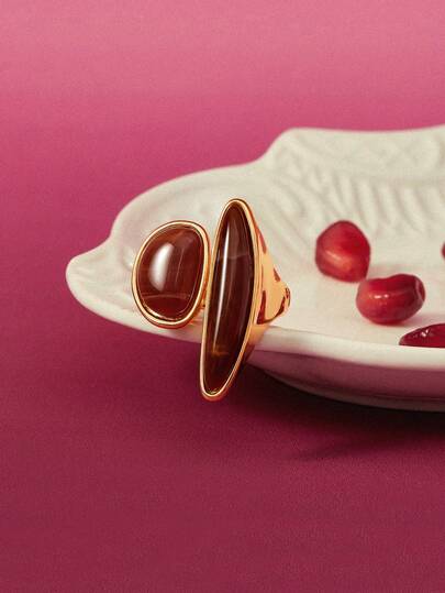 Glisma 18K Gold-Plated 1pc Elegant, Cute, Luxury Wedding, Holiday, Vacation, Camping Metal/Metallic, Natural Stone, Gemstone Decor Geometric Design 18K Gold Plated French Style Niche High-End Lightweight Luxurious Elegant Open Ring Y2K/For Mom/Women/Girl/Fall/Autumn/Winter/Festival/Holiday/Vacation/Old Money/Halloween,Valentine's Day,Gift