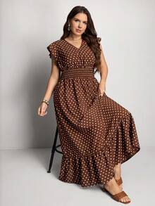Comfylo Vestido vintage de lunares de talla grande marrón, vestido de San Valentín, cumpleaños, atuendos de San Valentín para mujeres, fiesta, cumpleaños, salida, vestidos elegantes para mujeres, vacaciones, marrón, casual, elegante - Marrón - Ver 7