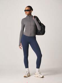 MISSGUIDED Women's Full Zip Athletic Jacket Long Sleeve Training Track Top Active Sports Outerwear Fitted Performance Zip Up - Dark Grey - View 3