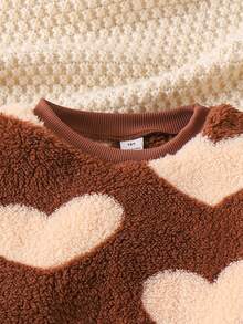 Genkimix Kids 少女可爱爱心图案蓬松长袖圆领上衣搭配黑色喇叭裤T恤套装