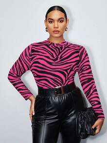 Maija Áo thun dài tay cổ cao họa tiết da báo cỡ lớn dành cho nữ, phối lưới xuyên thấu, thanh lịch và tinh tế, phù hợp cho công sở, đi làm, thời trang và duyên dáng, lý tưởng cho mùa hè, ngày lễ Thánh Patrick, lễ Phục sinh, tiệc tùng, đi biển, kỳ nghỉ hè. - Màu Hồng Tươi - Xem 4