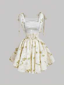 SHEIN MOD White Embroidered Romantic Backless Tie-Up Bowknot Dress,Summer Dress,Spring Break Outfits,Valentines Day Dress,Wedding Guest Dress,Birthday Dress ,Elegant Dresses ,,Vacation Outfits,Romantic Dress, Tea Party Dress, Elegant Pink Dress, Garden Party Formal Dress, - Apricot - View 4