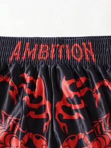 ROMWE MEN Street Life Quần short thể thao nam đính kim cương lấp lánh, quần short đấm bốc, quần short bóng rổ, mùa hè. - màu đen - Xem 3