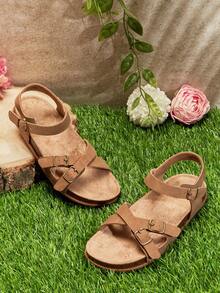 Mini mi #ComfortLite 儿童三扣交叉绑带后系带软鞋垫高级仿皮棕褐色凉鞋 – 安全、舒适、超轻 - 紫紅色 - 查看 5