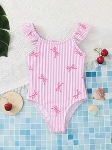 SHEIN Young Girl Cherry Print One-Piece Swimsuit