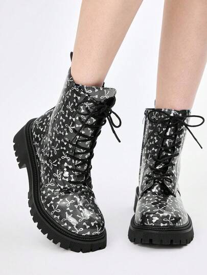 Botas de tobillo casuales con suela gruesa y estampado de mariposa, de moda y versátiles para otoño/invierno