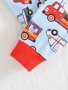 Cozy Pixies Bộ đồ ngủ 2 mảnh ôm sát cho bé trai/bé gái, in hình xe hoạt hình, chất liệu mềm mại, cổ tròn, tay dài và quần dài cạp chun. - Nhiều màu - Xem 6