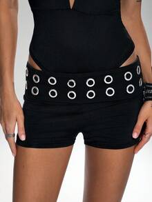 TRNVIE 1 chiếc quần short siêu ngắn cạp thấp màu đen gợi cảm phong cách punk, kiểu dáng đường phố thường ngày, phù hợp cho các bữa tiệc đêm, giúp thon gọn vóc dáng. - màu đen - Xem 4