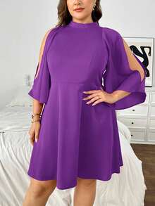 SHEIN Privé 大码女式蝙蝠袖露肩连衣裙，宽松A字酒红色连衣裙，适合婚礼、度假等场合，新品上市 - 紫色 - 查看 3