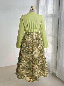 Sweetra Áo blazer ngắn kiểu quấn buộc dây thanh lịch, đầm mini ôm dáng, đầm chữ A in họa tiết hoa hướng dương cổ điển, bộ đầm hai mảnh ôm dáng. - Nhiều màu - Xem 2