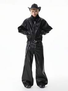 ROMWE MEN Street Life Áo khoác nam thời trang đường phố, cổ đứng, cài nút, mùa thu - màu đen - Xem 3