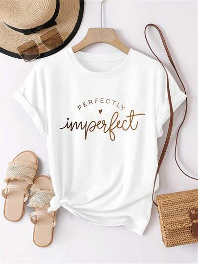 INAWLY PERFECTLY Imperfect White Summer Casual Women's T-Shirt, Christmas