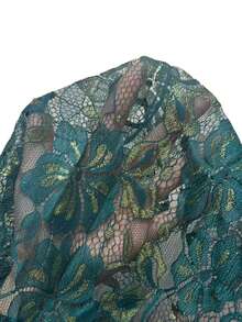 Rafferiza Women's Green Shimmering Gold Lace Shawl Dress, Waist-Revealing, Fitted, Halter-Neck, Faux Two-Piece Set, Suitable For Holiday Wear, Summer Dress, Women's Long Summer Dress, Casual Banquet Attire, Banquet Wear, Wedding Guest Dress, Everyday Commuting, Carnival Costume, Robe Dress, Shawl Women's Dress, St. Patrick's Carnival Costume, Luxury Wedding Evening Dress, Wedding Party Dress, Wedding And Event Dress, Modified Lace Women's Long Dress, Sparkly Dress, Glittery Dress.Graduation Season Attire, Fashionable Casual Commuter Wear, Business Office Wear, Versatile And Stylish Everyday Casual Wear, Urban Teacher's Professional Attire - Green - View 9