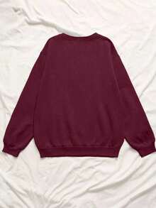 Glimmora 女士字母印花圆领宽松长袖休闲卫衣 - 酒紅色 - 查看 2