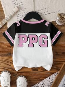 THE POWERPUFF GIRLS X SHEIN Young Girl Summer Casual Colorblock Blossom, Bubbles, Buttercup Pattern Round Neck Short Sleeve T-Shirt - White - View 2