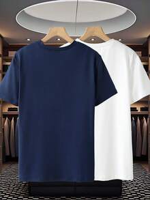 SHEIN Bộ 2 áo thun ngắn tay in hình ngựa dành cho thiếu niên nam, màu xanh dương và trắng, thích hợp cho mùa xuân/hè. - Nhiều màu - Xem 6