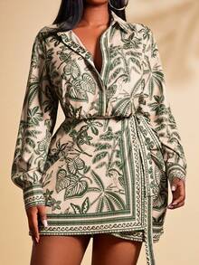 SHEIN SXY Plus Size Women Sexy Vacation Floral Print Long Sleeve Polo Shirt Dress Resort Wear Women Havana Nights Outfit Suitable For Everyday Wear,Music Festival,BOHO,Bohemian,Outing,Resort,Beach Vacation,Holiday,Seaside,Western Wear,Concert,Carnival Party,Richly Layered,Date Night,Ibiza,Nashville,Break,Modest,Chic,Club,Cute,Casul,Shopping, Streetwear,Going Out, ,Easy To Match&Looks Slim,Accent Your Body,Flatter The Figure - Multicolor - View 4