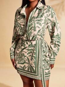 SHEIN SXY Plus Size Women Sexy Vacation Floral Print Long Sleeve Polo Shirt Dress Resort Wear Women Havana Nights Outfit Suitable For Everyday Wear,Music Festival,BOHO,Bohemian,Outing,Resort,Beach Vacation,Holiday,Seaside,Western Wear,Concert,Carnival Party,Richly Layered,Date Night,Ibiza,Nashville,Break,Modest,Chic,Club,Cute,Casul,Shopping, Streetwear,Going Out, ,Easy To Match&Looks Slim,Accent Your Body,Flatter The Figure - Multicolor - View 6