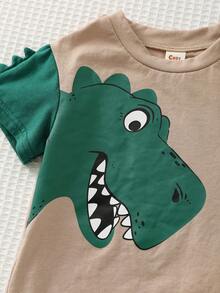 Cozy Pixies 2pcs Baby Boy Cartoon Dinosaur Pattern Knit Soft Round Neck Short Sleeve Top And Elastic Waist Shorts Set,Beige,Summer,Casual,City Break Outfit Sets - Multicolor - View 5