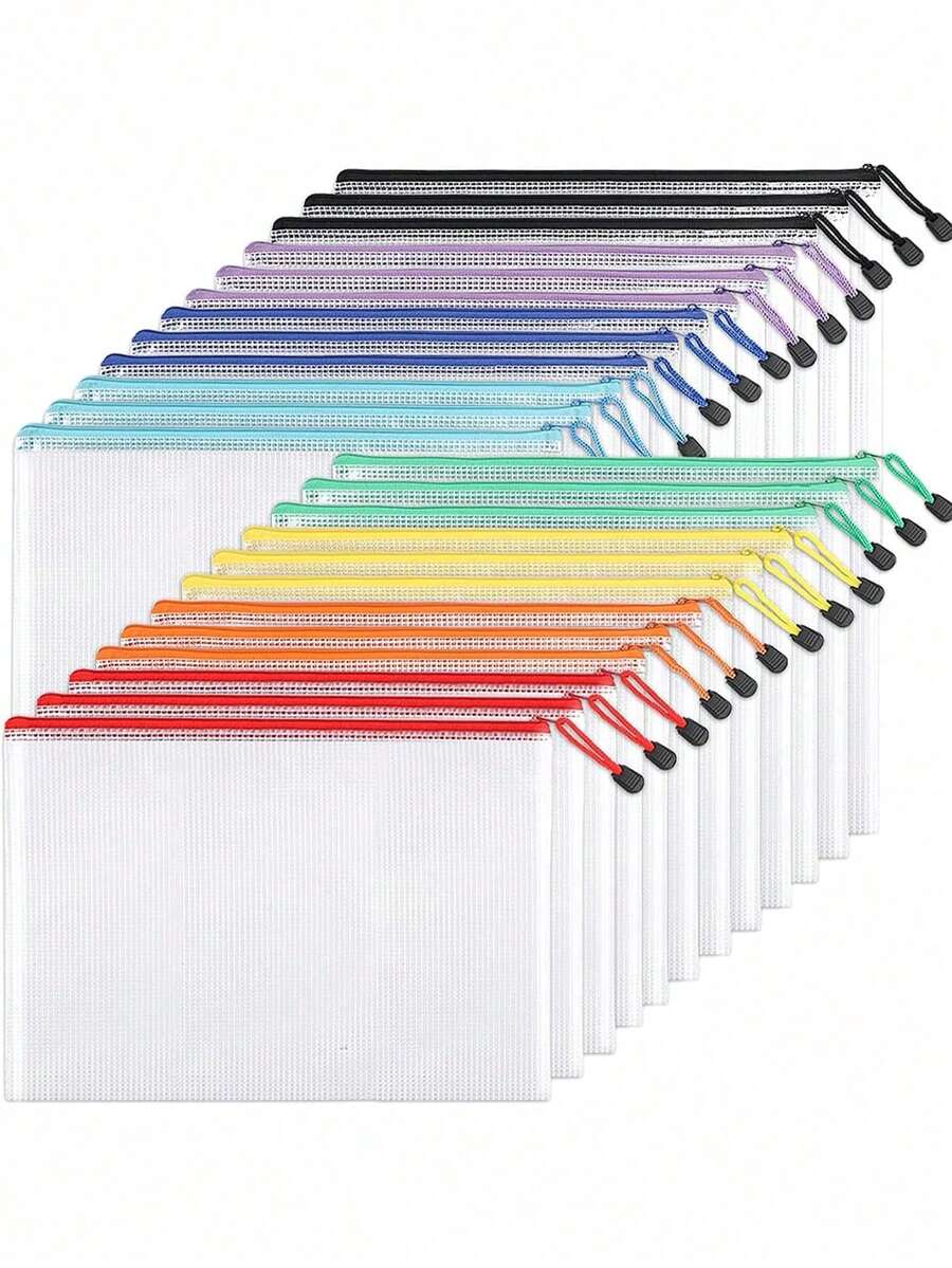 45-częściowe torby na dokumenty z siatki z zamkiem błyskawicznym (rozmiary A4/B4/A5/B5/A6/B6) – losowe kolory, artykuły biurowe do organizacji i przechowywania dokumentów - Wielokolorowe - Zobacz 1