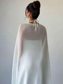 Firerie 女士优雅、精致、浪漫、简约的节日派对舞会婚礼宾客礼服，生日、情人节、约会、度假，3D立体花卉雪纺长围巾A字型白色连衣裙 - 白色 - 查看 7