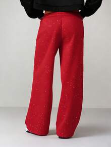 MISSGUIDED Sparkle Wide Leg Drawstring Sweatpants With Glitter Details For Casual Comfort And Style - Burgundy - View 3