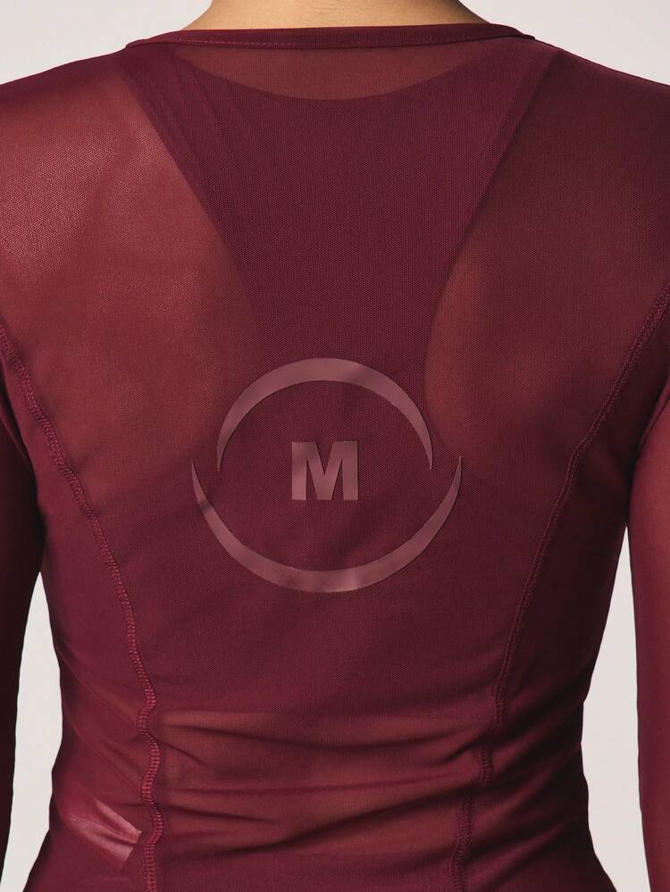 MISSGUIDED Long Sleeve Mesh Crew Neck Top