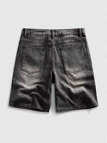 ROMWE MEN Men's Fashion Washed Rhinestone Denim Shorts - Black - View 4